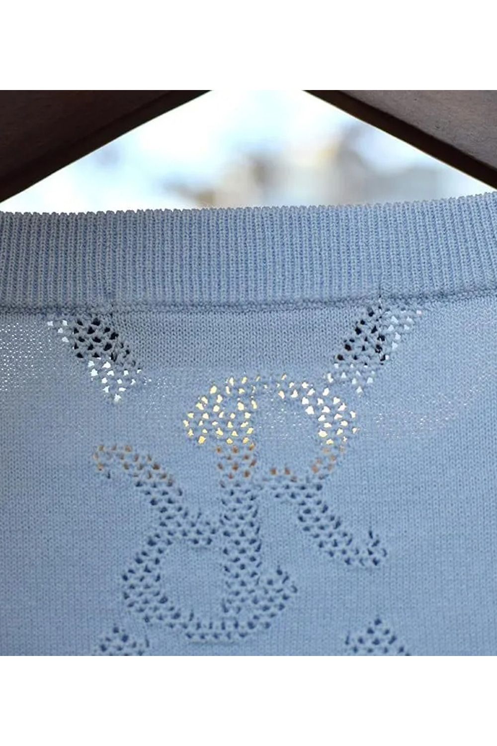 【26SS】【レディース】 MESH RR LOGO KNIT / メッシュ編み 裾ライン クルーネックニット (サックス)*