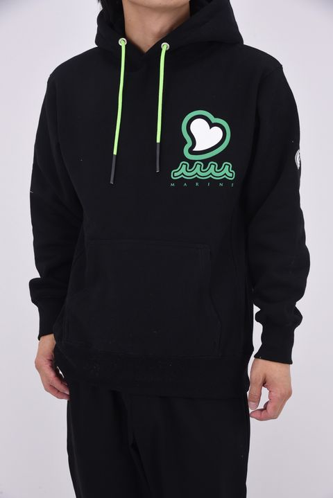 【25AW】 ACANTHUS * MUTA MARINE SWEET LOGO HOODED SWEATSHIRTS / ヘビーウェイト 裏起毛 ハートロゴ プルオーバーパーカー (ブラック)