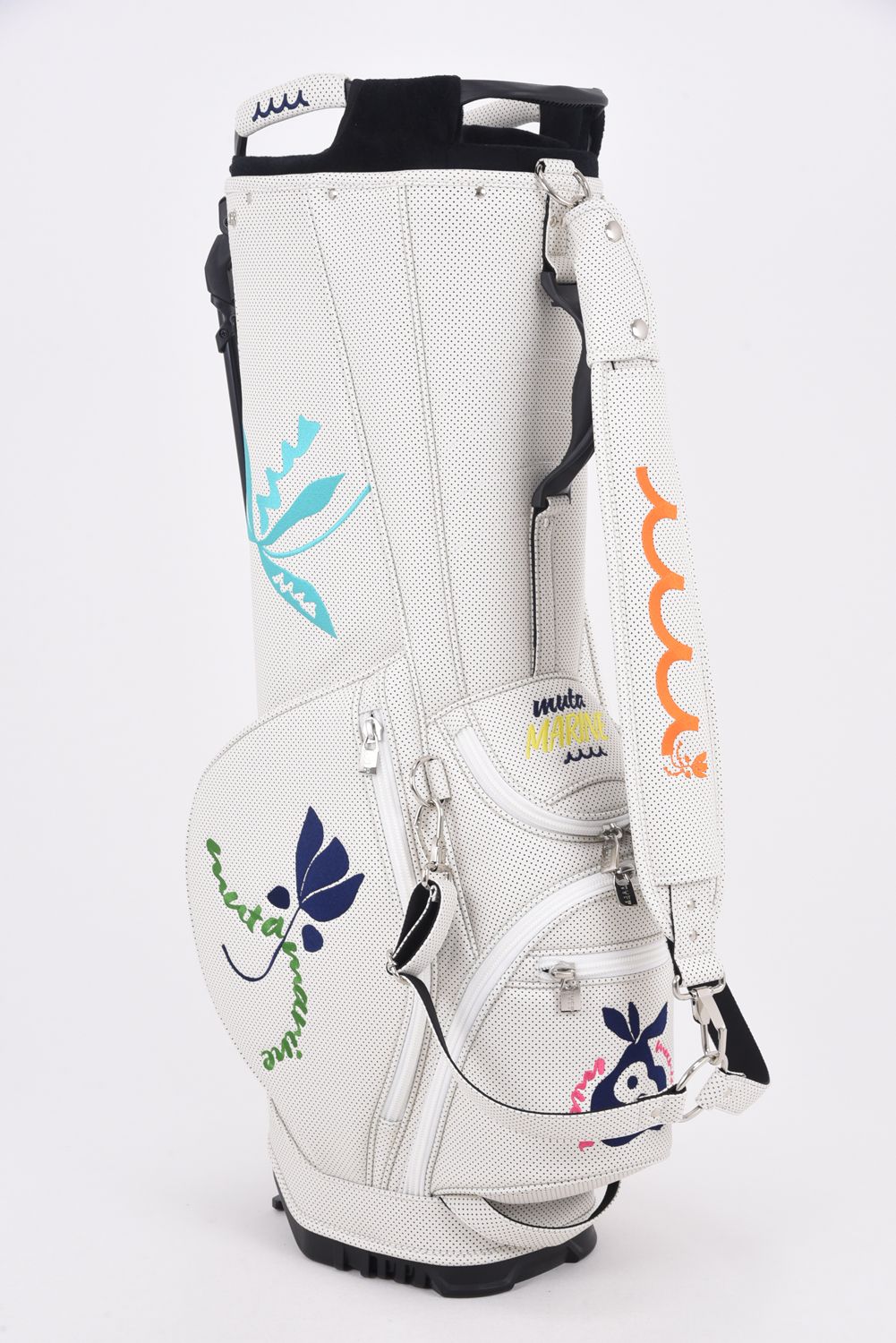 【26SS】【銀行振込・代金引換不可】【返品・交換不可】 CADDY BAG & HEAD COVER / パンチングエシカルレザー フローラルモチーフ刺繍 スタンドタイプ キャディバッグ&ヘッドカバーセット (ホワイト)