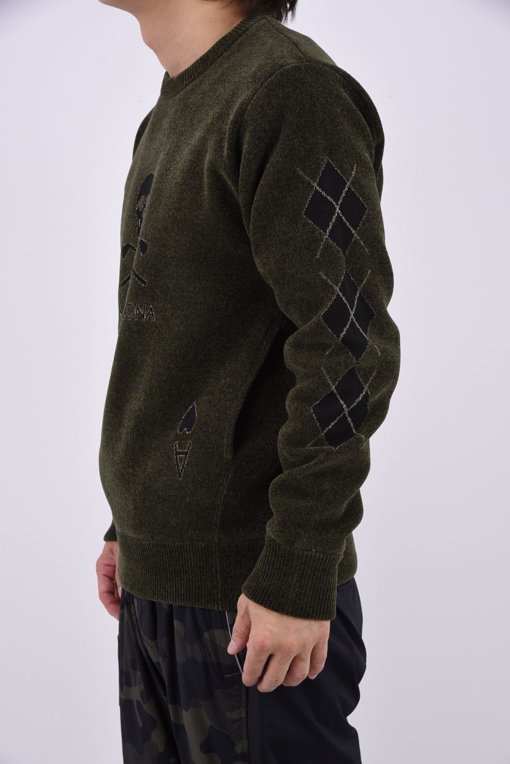 【26AW】 ACE CLUB CHENILLE KNIT / トランプモチーフ モールヤーン クルーネックニット (カーキ)