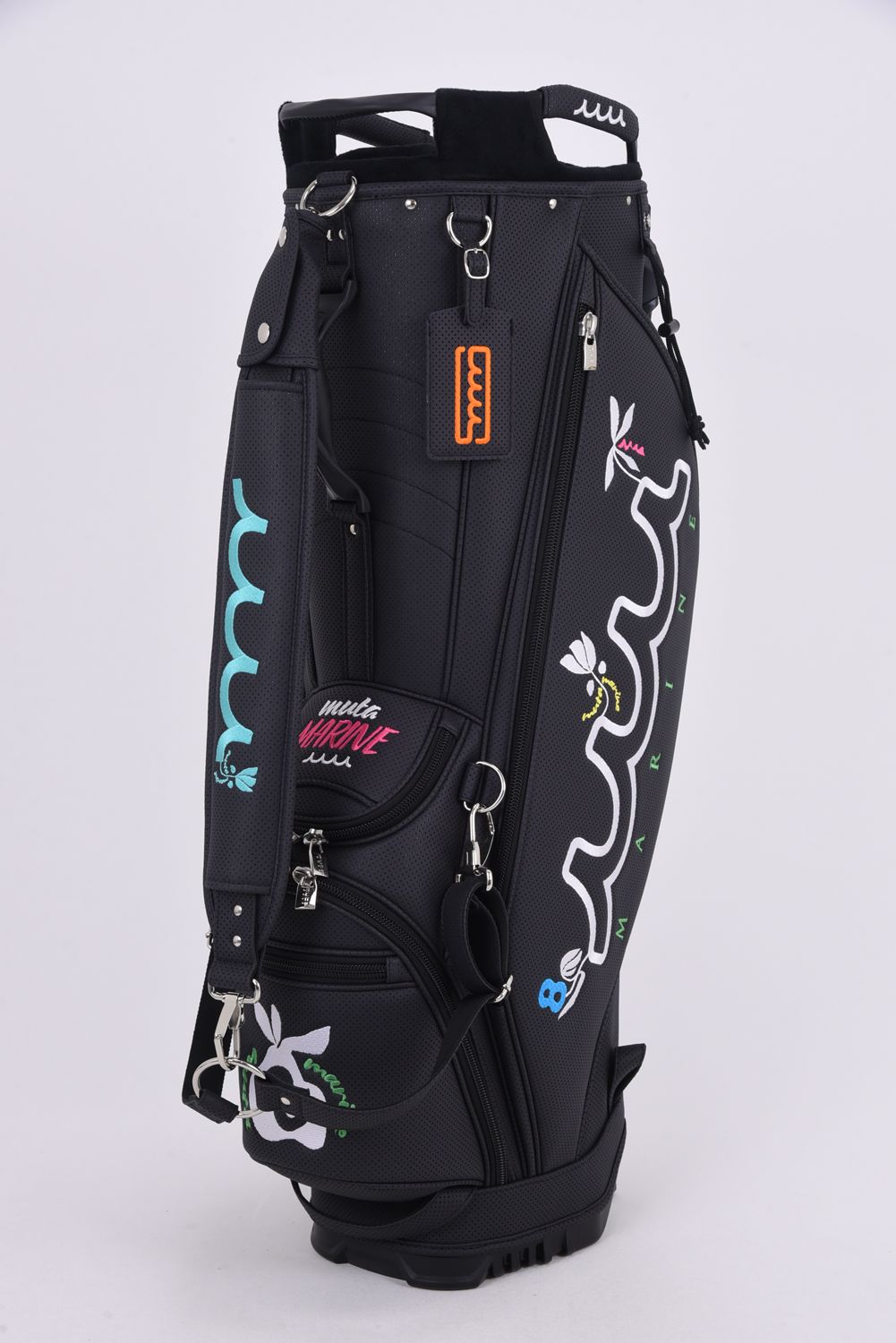 【26SS】【銀行振込・代金引換不可】【返品・交換不可】 CADDY BAG & HEAD COVER / パンチングエシカルレザー フローラルモチーフ刺繍 スタンドタイプ キャディバッグ&ヘッドカバーセット (ブラック)