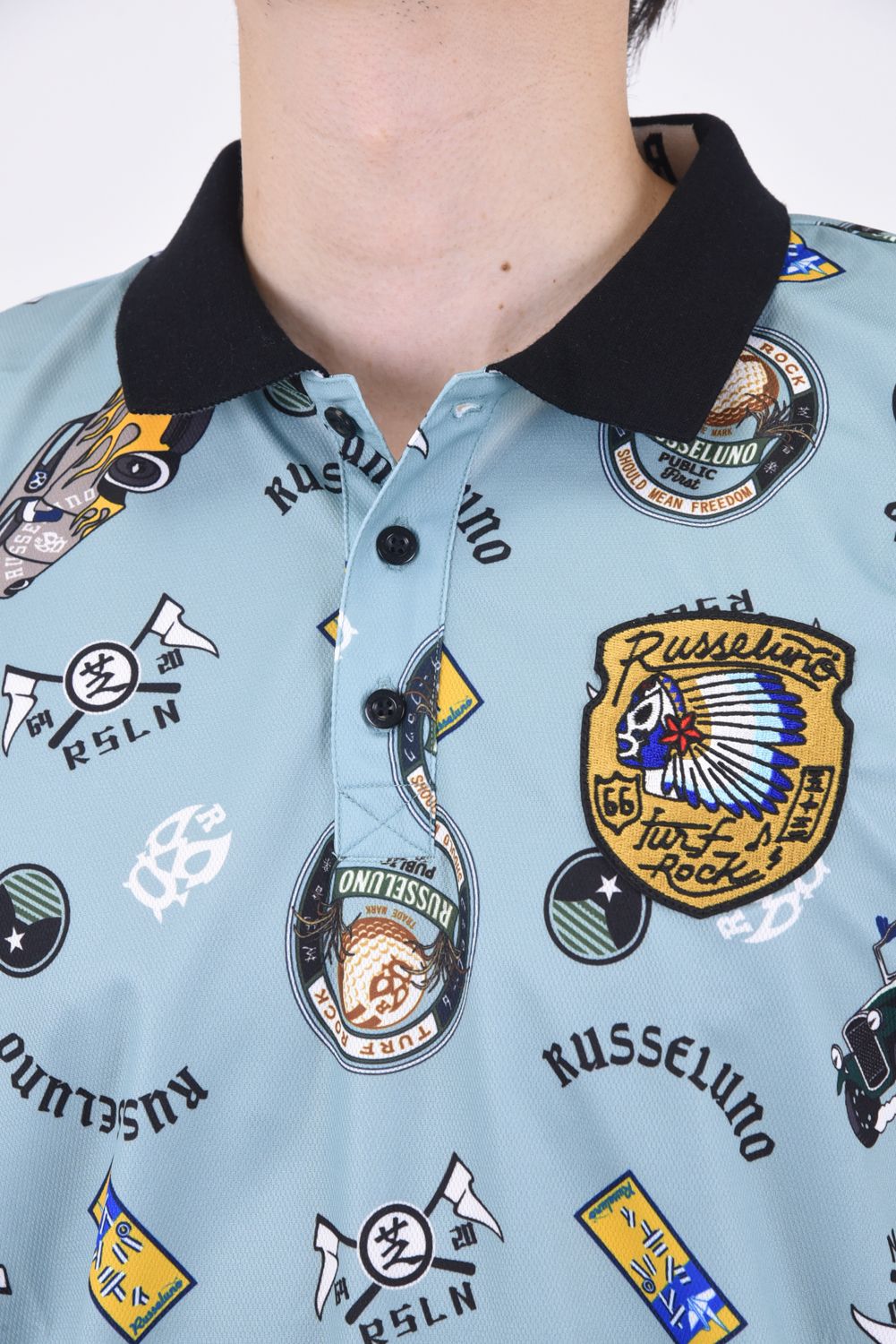 RETRO PATTERN POLO / 総柄プリント ポロシャツ ソルト