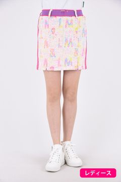 【レディース】 U.N.I.N.Y TEMPTED SKIRT / ヴィンテージ風ロゴパターン ブランドロゴジャガードリブ タイトスカート(インナーパンツ付き) (ピンク)