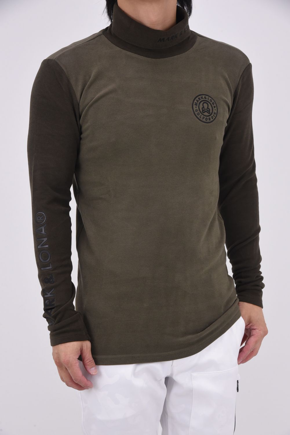 【2025AW】 IC●N MOCK NECK LAYER / フリース素材 サークルスカル ロングスリーブ モックネックTシャツ (カーキ)