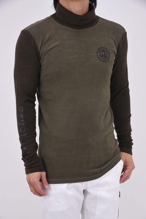 【2025AW】 IC●N MOCK NECK LAYER / フリース素材 サークルスカル ロングスリーブ モックネックTシャツ (カーキ)