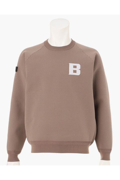 【26AW】 MEN’S BIRDS EYE KNIT CREWNECK / バーズアイパターン ブランドロゴ クルーネックニット (モカ)