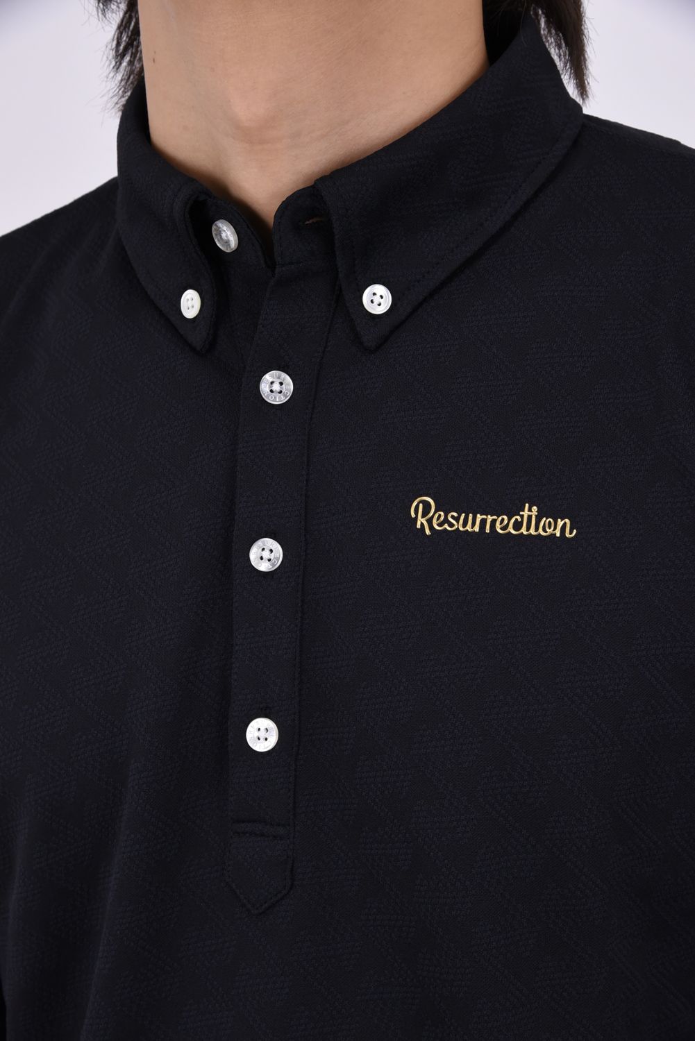 【26AW】 MENS GM JACQUARD POLO L/S / オリジナルテキスタイルジャガード 長袖 ボタンダウンポロシャツ (ブラック)*