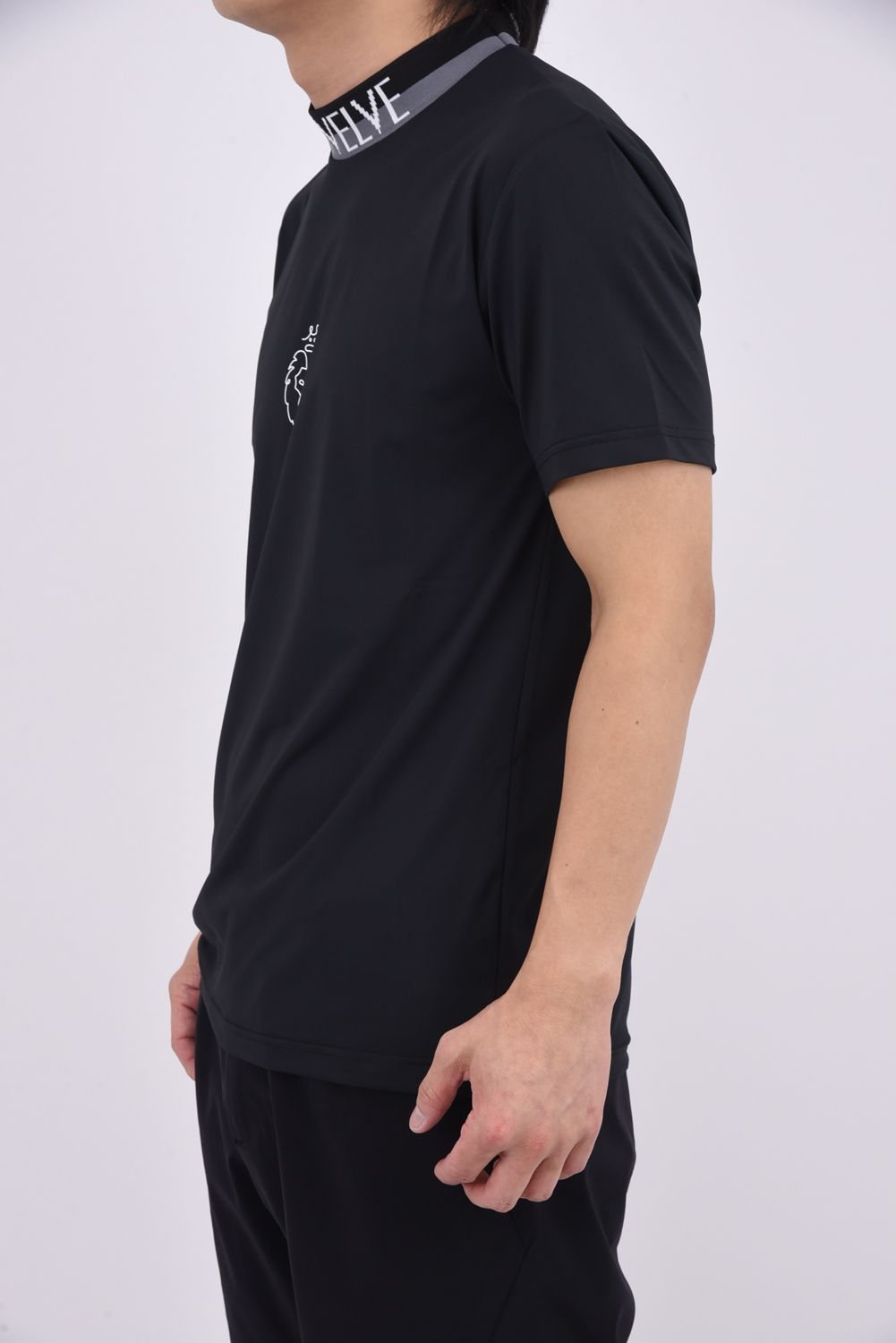 【26SS】【レディース】 ONE HAND MOCK / バイカラージャカード モックネックTシャツ (ブラック)