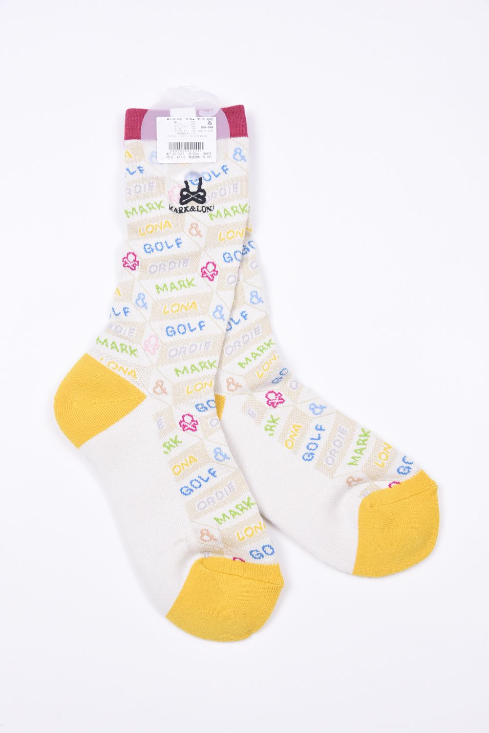 【レディース】 DÉPÊCHE COLOR BLOCK CREW SOCKS / ジオメトリックパターン ハイクルーソックス (ホワイト)