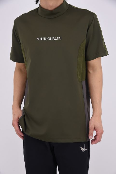 【26SS】 SWITCHING MOCK NECK / 異素材切り替え ドットエア モックネックTシャツ (カーキ)