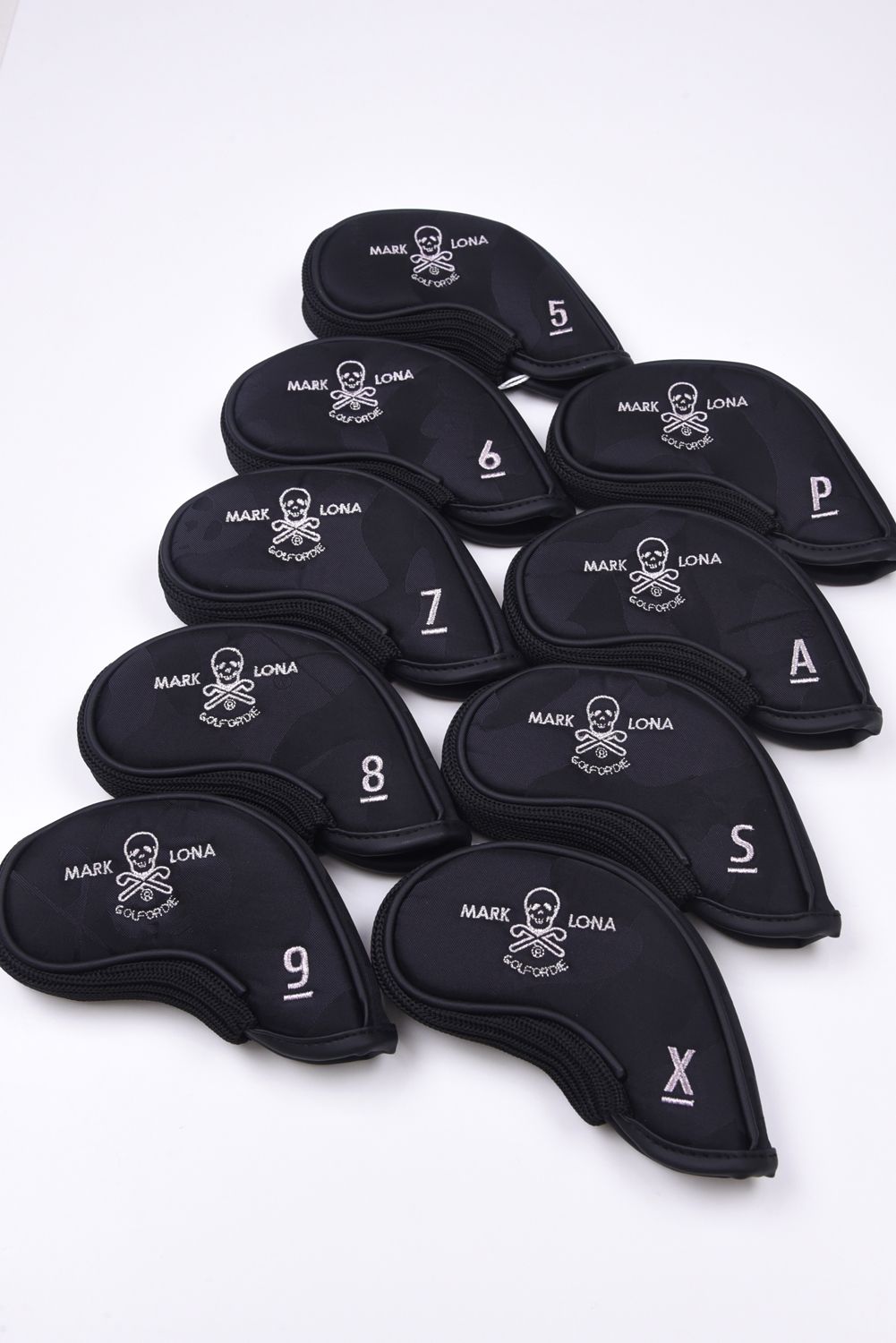 PREMIUM GAUGE IRON COVER / コーデュラナイロン レザーパイピング オリジナルカモジャカード アイアンカバー9個セット (ブラック)