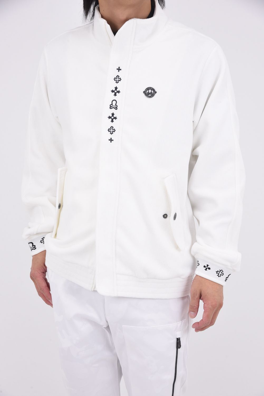 【2025AW】 SVASTIKA TRACK JACKET / コーデュロイジャージー クロスモチーフ刺繍 トラックジャケット (オフホワイト)