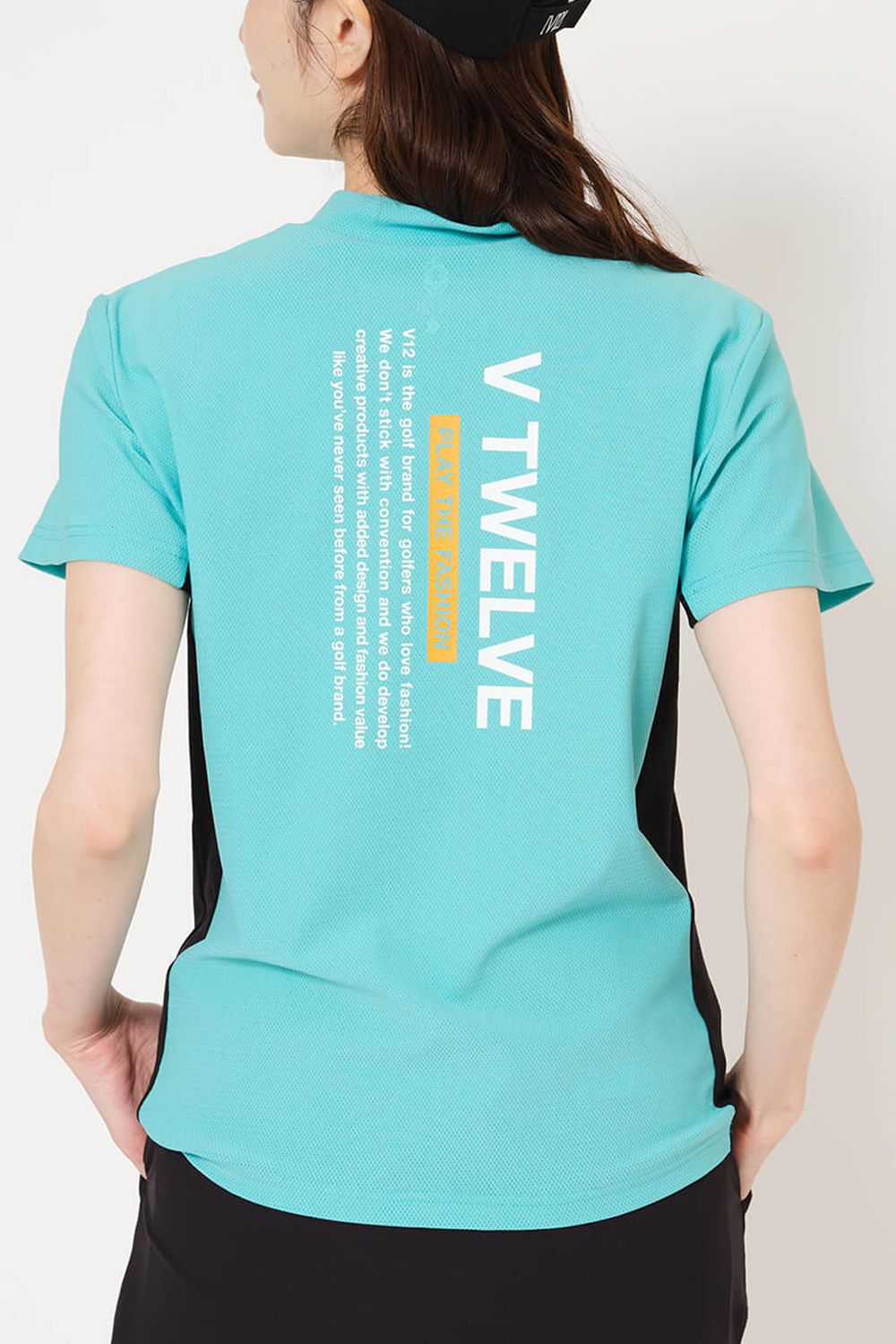 【26SS】 【レディース】 EXP MOCK / メッセージプリント バイカラー モックネックTシャツ (ターコイズ)