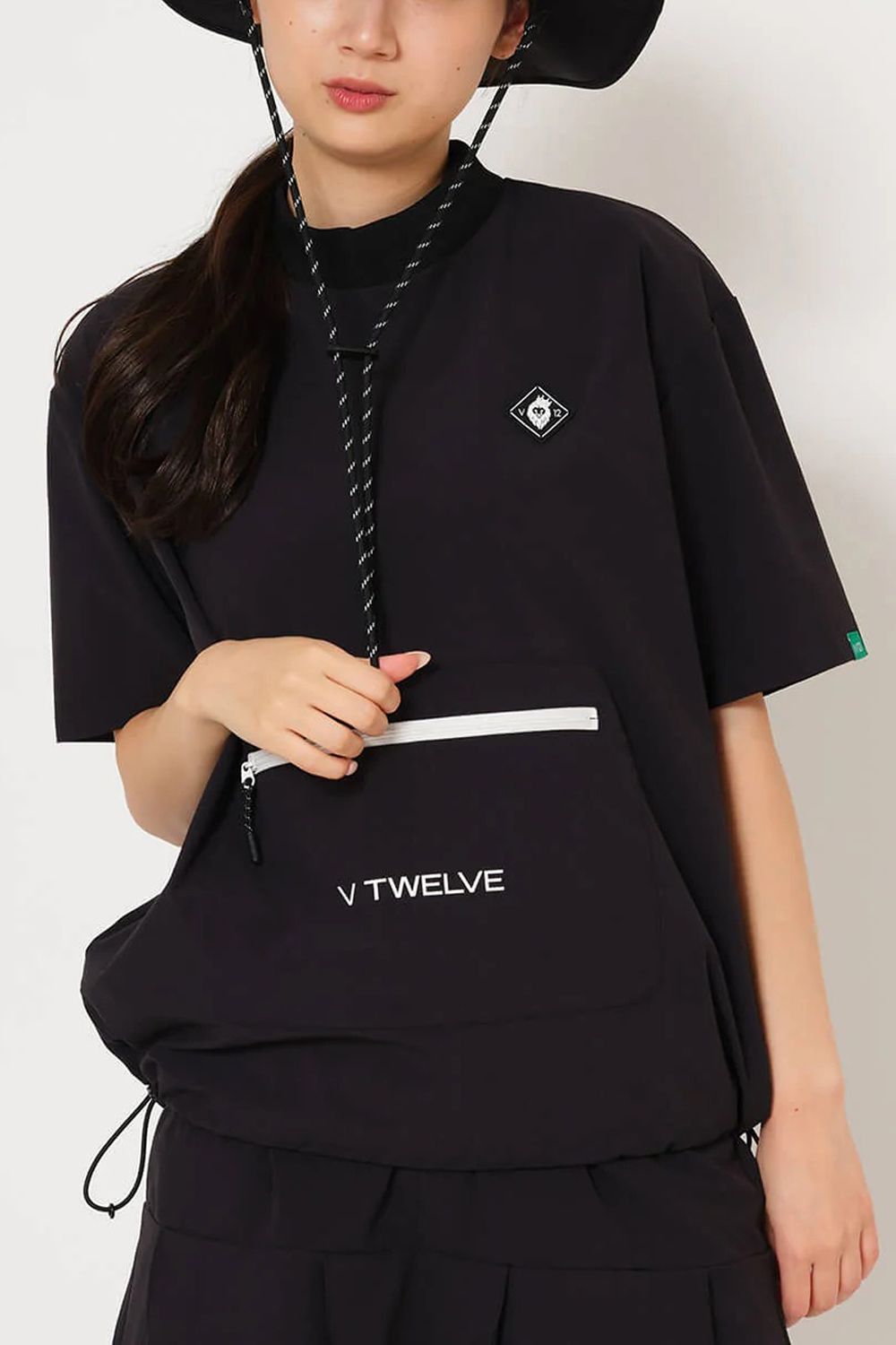 【26SS】【レディース】 OZ MOCK / ストレッチナイロン カンガルーポケット モックネックTシャツ (ブラック)