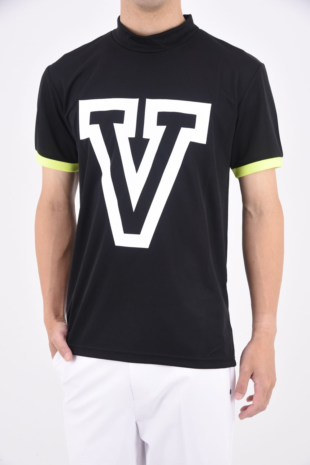 FOOT MOCK / 半袖 モックネック Tシャツ (ブラック)