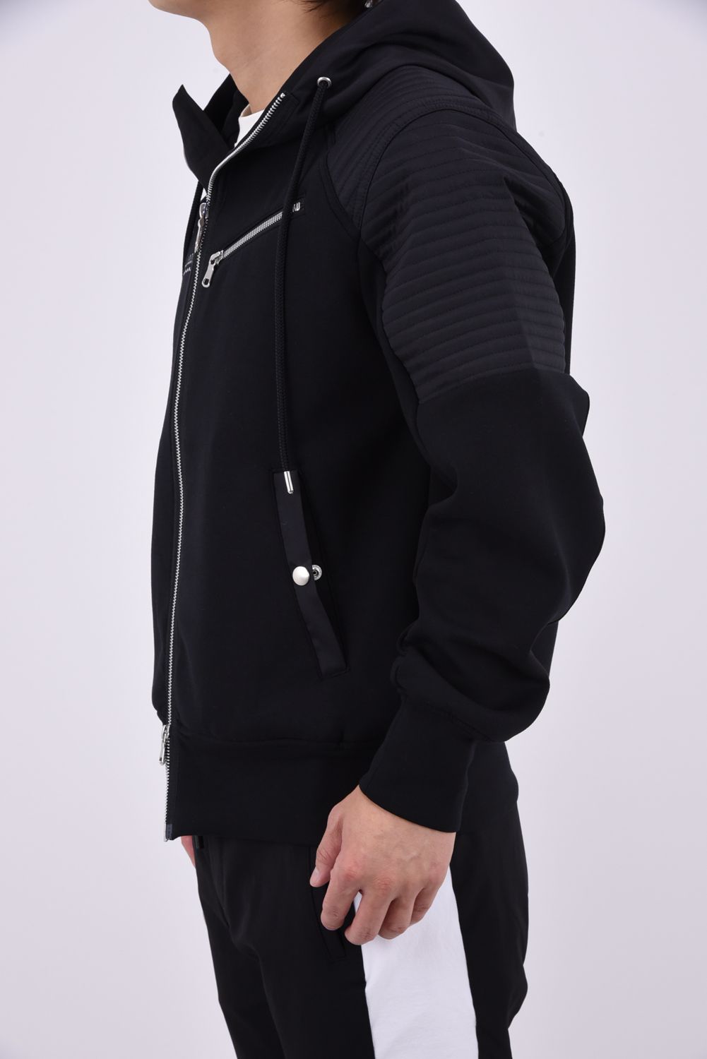 【26AW】【muta MARINE * ACANTHUS】 DOUBLE-KNIT BIKER PARKA / ダンボールニット バイカラー ジップアップバイカーパーカー (ブラック)