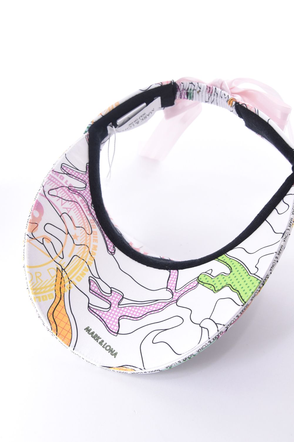 【26SS】【レディース】 AXON CAMO WIDE BRIM VISOR / カモフラージュプリント ラインストーンロゴ つば広リボンサンバイザー (ホワイト)