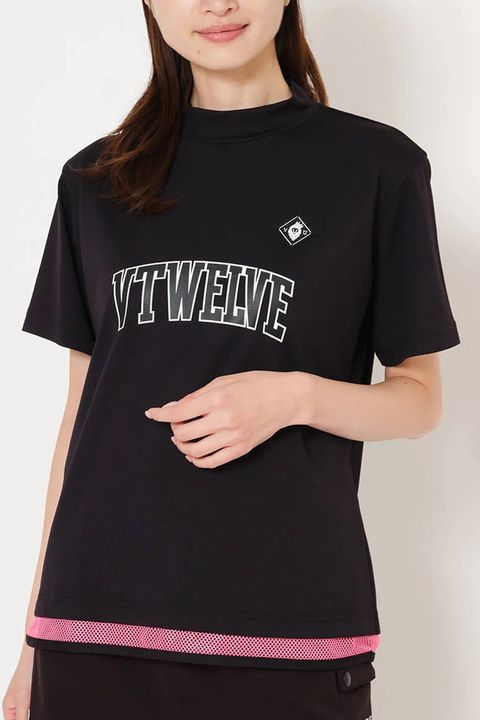 【26SS】【レディース】 SNEAK MOCK / ブランドロゴ ネオンカラーライン モックネックTシャツ (ブラック)