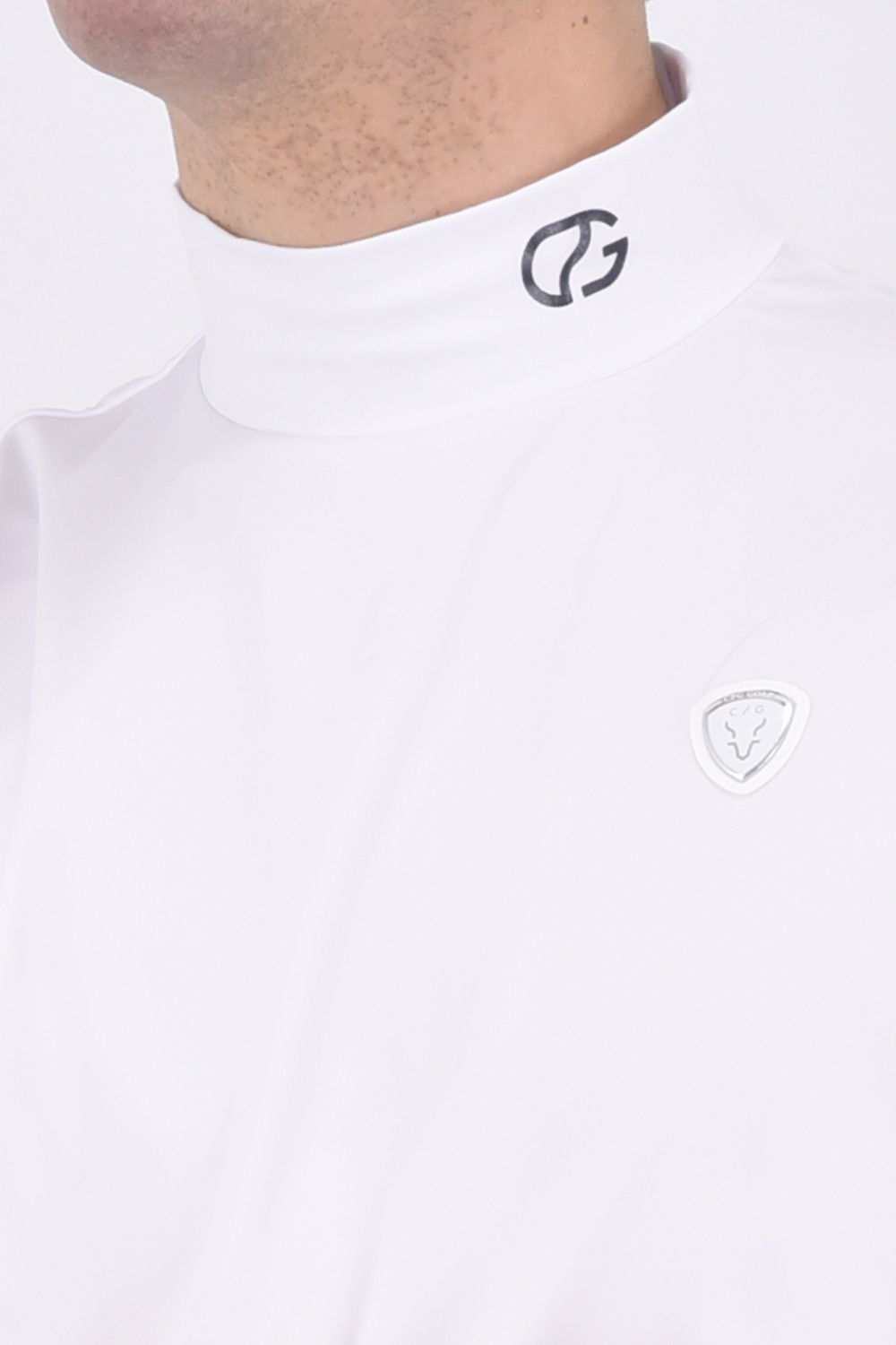 新品❤️CPG モックネックブラック CPG GOLF - ロゴパイピングつきモックネックシャツ（ブラック