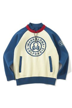 【2025AW】 DURAN ALTER KNIT PULLOVER / ツートーン サークルスカルロゴ 変形モックネックプルオーバー (フード無し) (ネイビー)