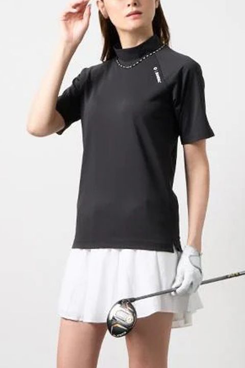 【26SS】 【レディース】 HEAT PUNCHING MOCK NECK / バックロゴ パンチング モックネックTシャツ (ブラック)