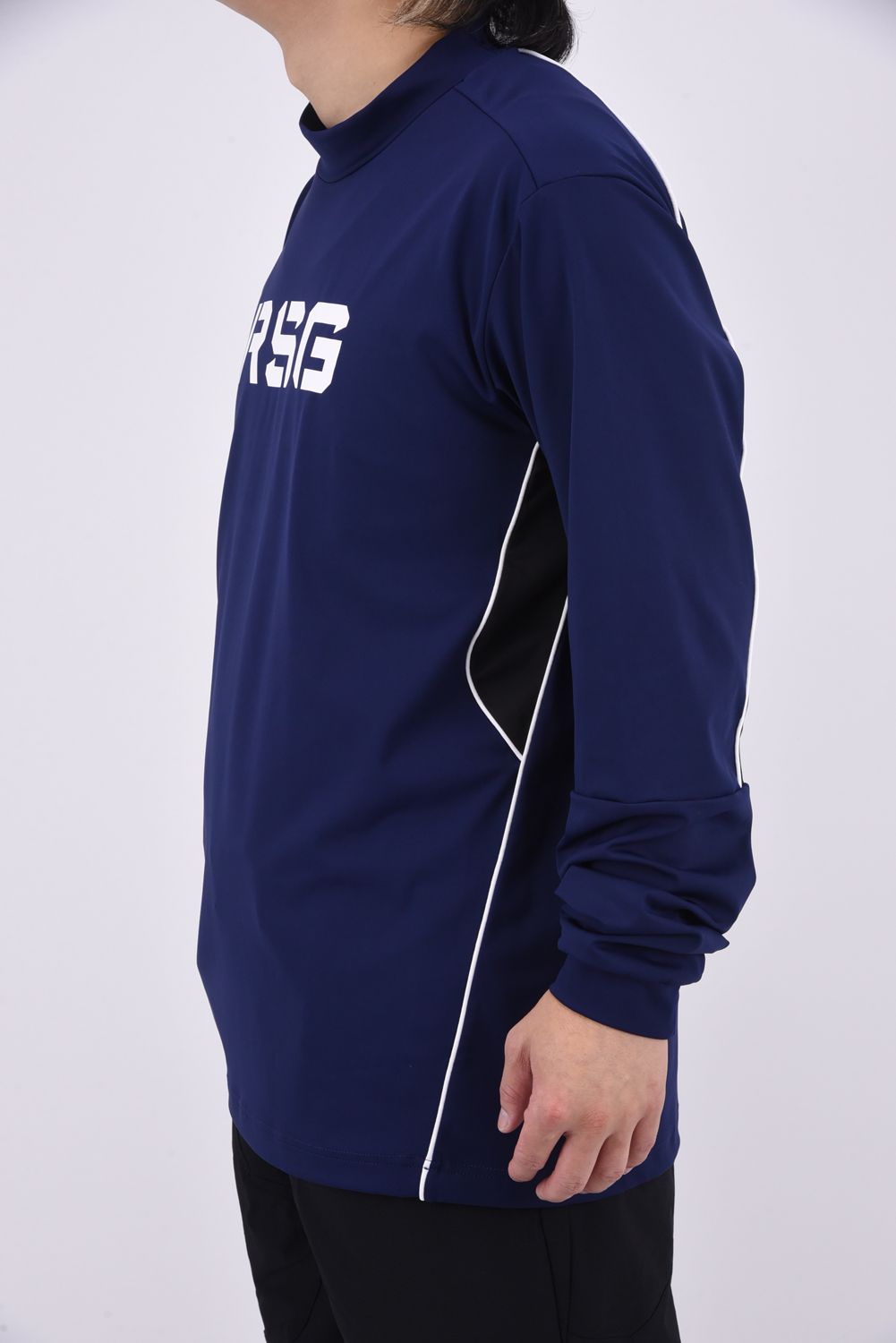 L/S MOCKNECK / BIG LUCHAグラフィックプリント パイピングライン ロングスリーブ モックネック (ネイビー)