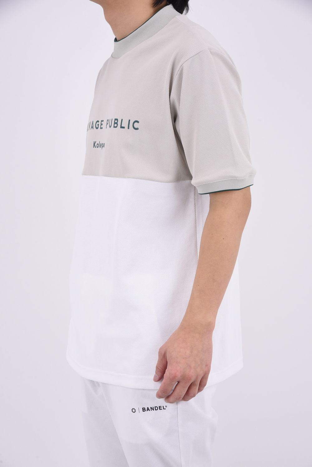 【26SS】 Kūlina Pohāpohā Bicolor Mockneck（Kolepa Stamp） / バイカラー ショートスリーブ モックネックTシャツ (グレージュ/ホワイト)