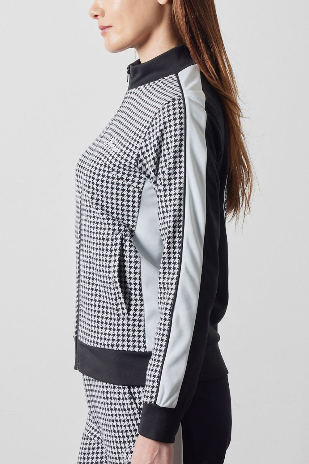 【レディース】 HOUNDSTOOTH BICOLOR BLOUSON / 千鳥格子柄 バイカラー ジップブルゾン (ブラック)