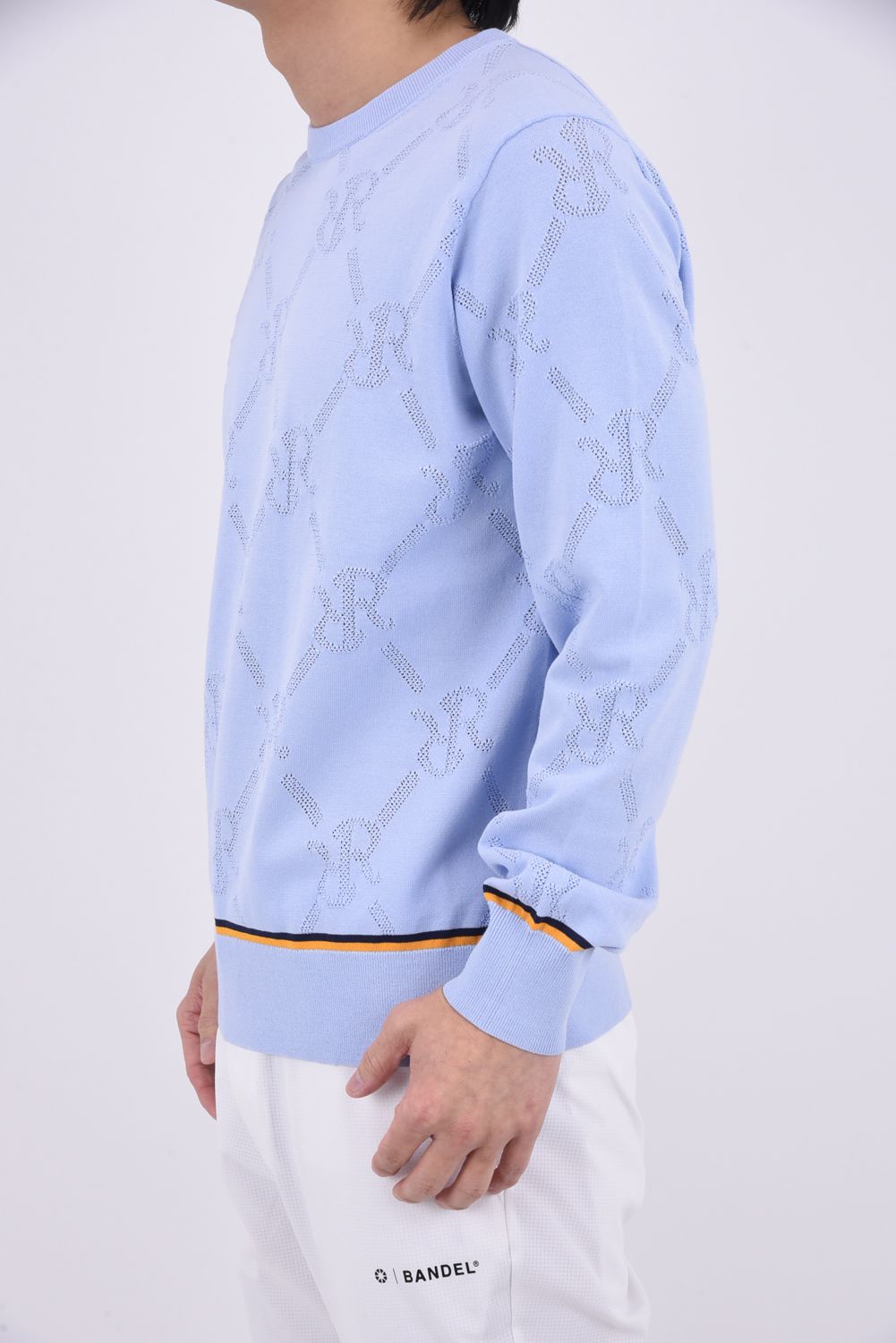 【GW限定 5/11までポイント10倍】【26SS】 MESH RR LOGO KNIT / メッシュ編み 裾ライン クルーネックニット (サックス)*