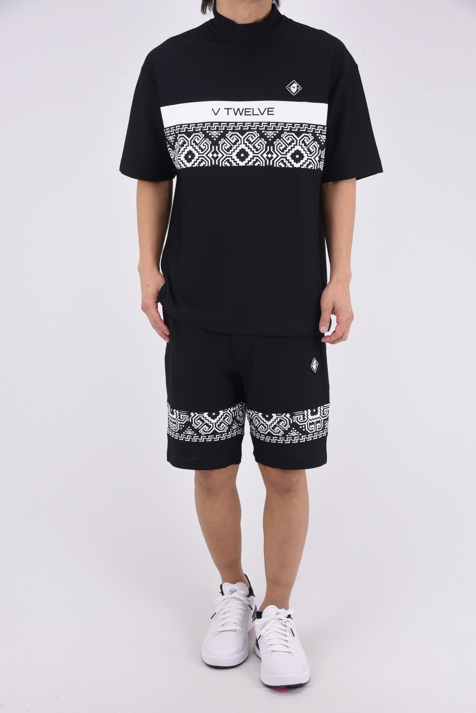 【26SS】 BAN COMFO MOCK / ワッフル生地 バンダナ柄 モックネックTシャツ (ブラック)