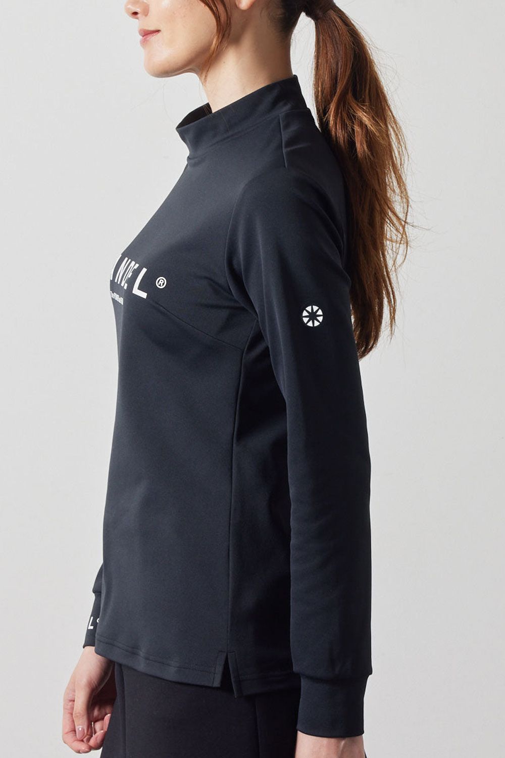 【レディース】 BASIC L/S MOCK NECK SHIRTS / ブランドロゴ ロングスリーブ モックネックシャツ (ブラック)