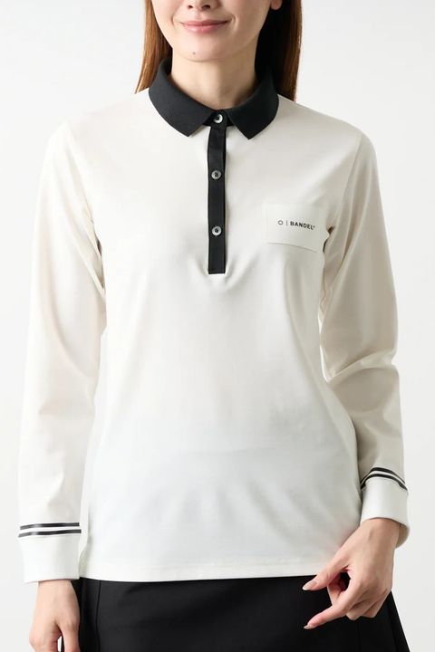 【25AW】【レディース】 BICOLOR POLO / バイカラー長袖ポロ (ホワイト)