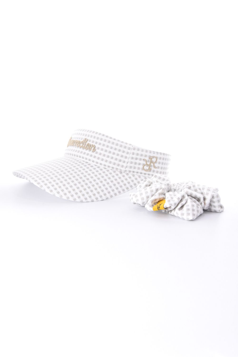 【26SS】【レディース】 WIDE BRIM SUN VISOR / ワイドブリム ギンガムチェック サンバイザー (シュシュ付き) (グレーベージュ)