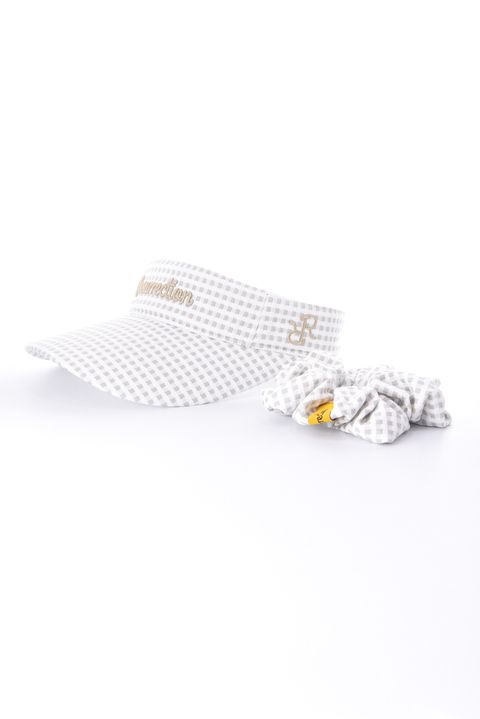 【26SS】【レディース】 WIDE BRIM SUN VISOR / ワイドブリム ギンガムチェック サンバイザー (シュシュ付き) (グレーベージュ)*