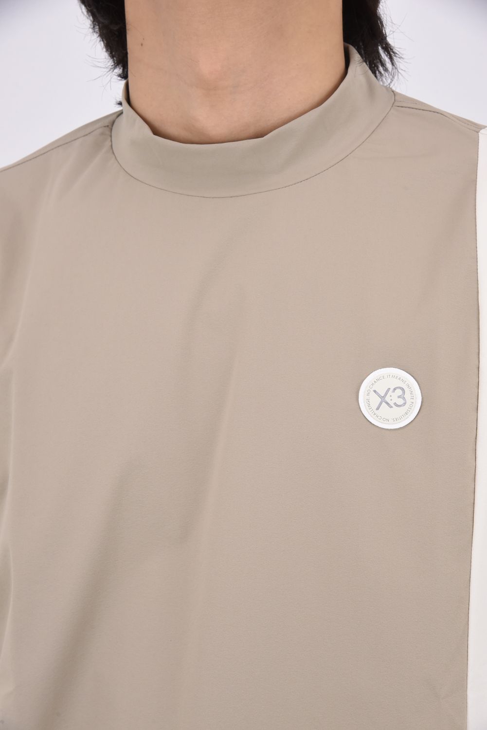 【26SS】 VERTICAL BICOLOR MOCK TEE / バイカラー モックネックTシャツ (ベージュ)