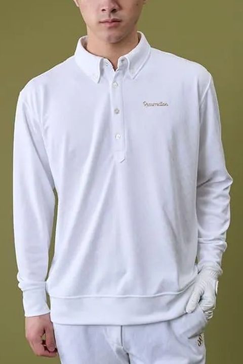 【26AW】 MENS GM JACQUARD POLO L/S / オリジナルテキスタイルジャガード ロングスリーブ ボタンダウンポロシャツ (ホワイト)*