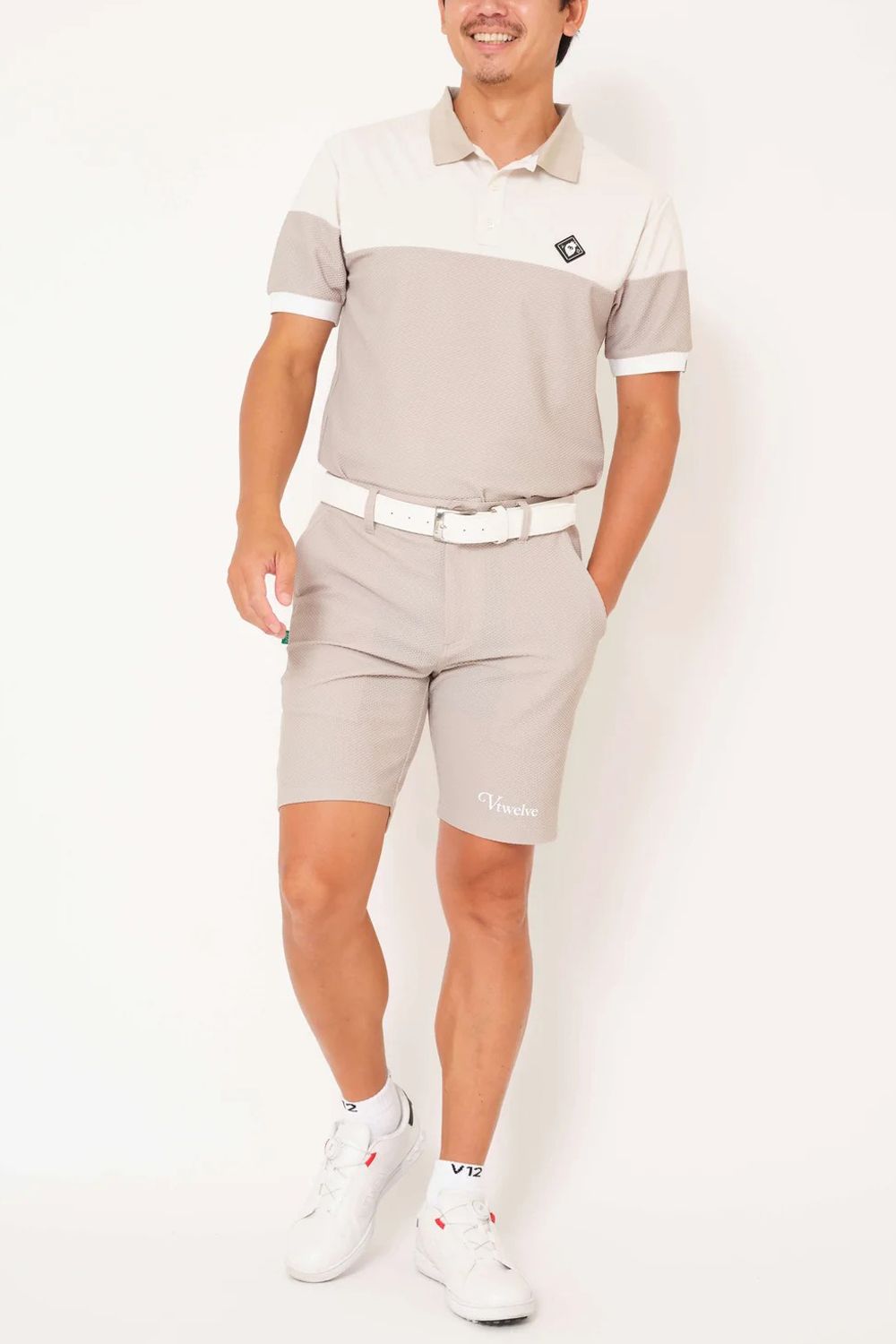 【26SS】 AIRY AWA POLO / ワッフル生地 異素材切り替え ポロシャツ (ベージュ)