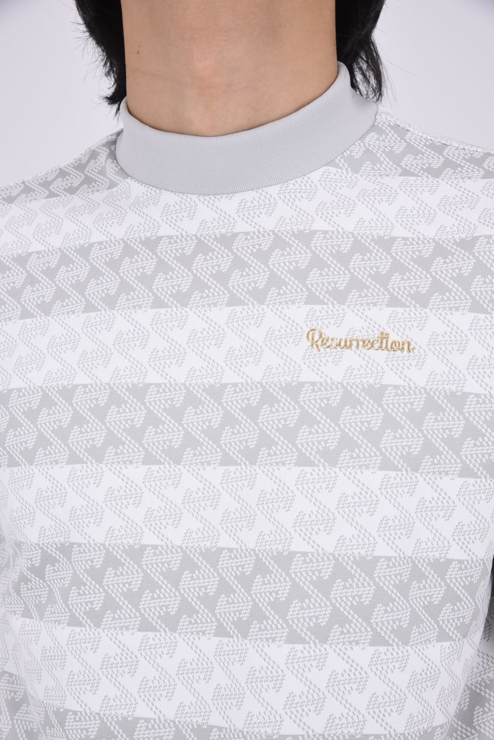 【26SS】 MENS GM STRIPE JACQUARD MOCK NECK / ストライプ ジャガード モックネックTシャツ (グレー）*