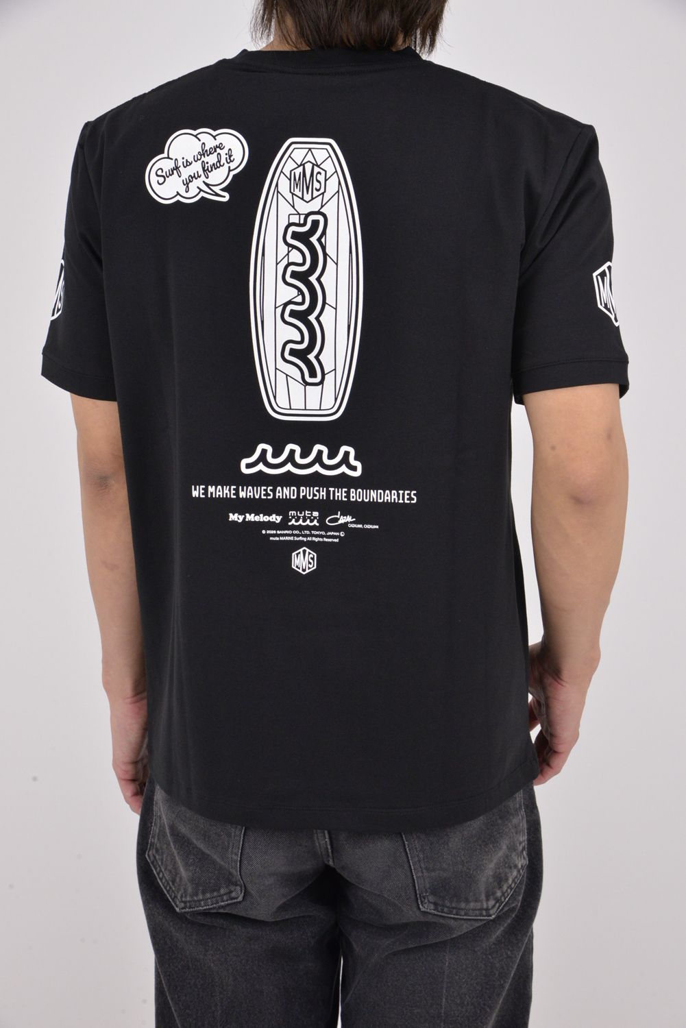【26SS】 My Melody × muta MARINE SURFING ストレッチTシャツ / MyMelodyコラボレーション Tシャツ (ブラック)