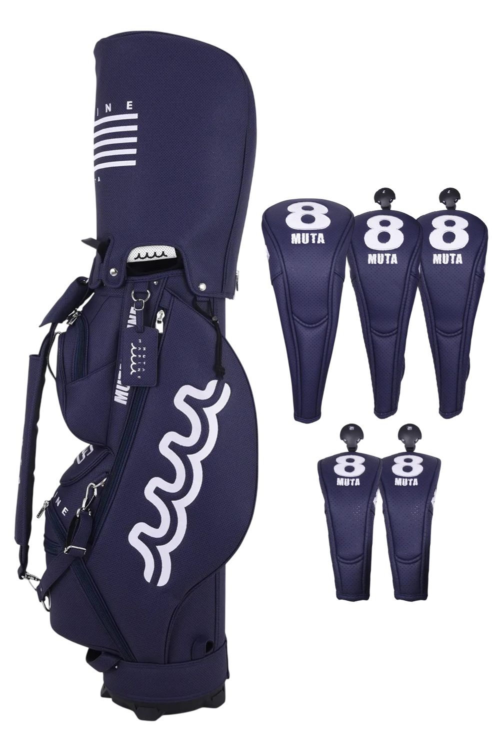 【26SS】 CADDY BAG & HEAD COVER / パンチングエシカルレザー カートタイプ キャディバッグ&ヘッドカバーセット (ネイビー)