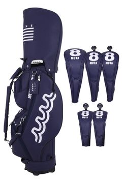 【26SS】 CADDY BAG & HEAD COVER / パンチングエシカルレザー カートタイプ キャディバッグ&ヘッドカバーセット (ネイビー)