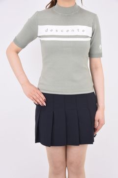 【レディース】 モックネックニット半袖シャツ(カーキ)