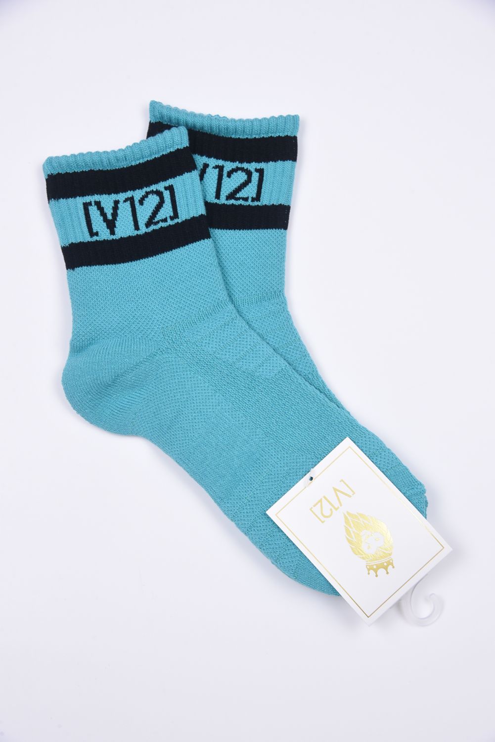 【26SS】【レディース】 VT LINE MID SOCKS WM / ブランドロゴジャカード ライン ミドルソックス (ターコイズ)