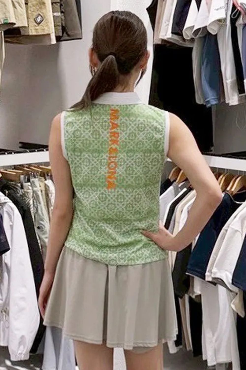 【26SS】【レディース】 RITMO MONOGRAM SLEEVELESS POLO / グラフィックロゴ総柄 ジャパンメイド ノースリーブポロシャツ (グリーン)