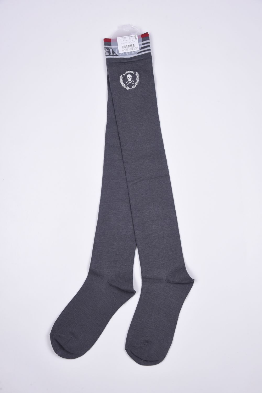 【26SS】【レディース】 LAUREL SKULL OVER-KNEE SOCKS / アイアンスカル刺繍 オーバーニーソックス (チャコール)