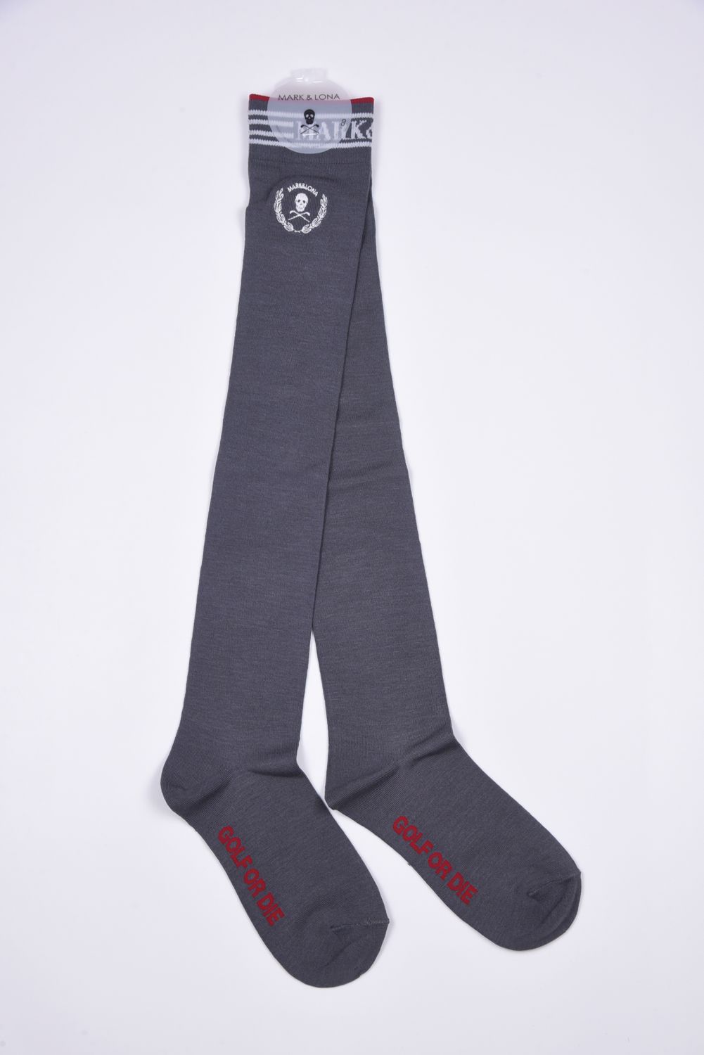 【26SS】【レディース】 LAUREL SKULL OVER-KNEE SOCKS / アイアンスカル刺繍 オーバーニーソックス (チャコール)