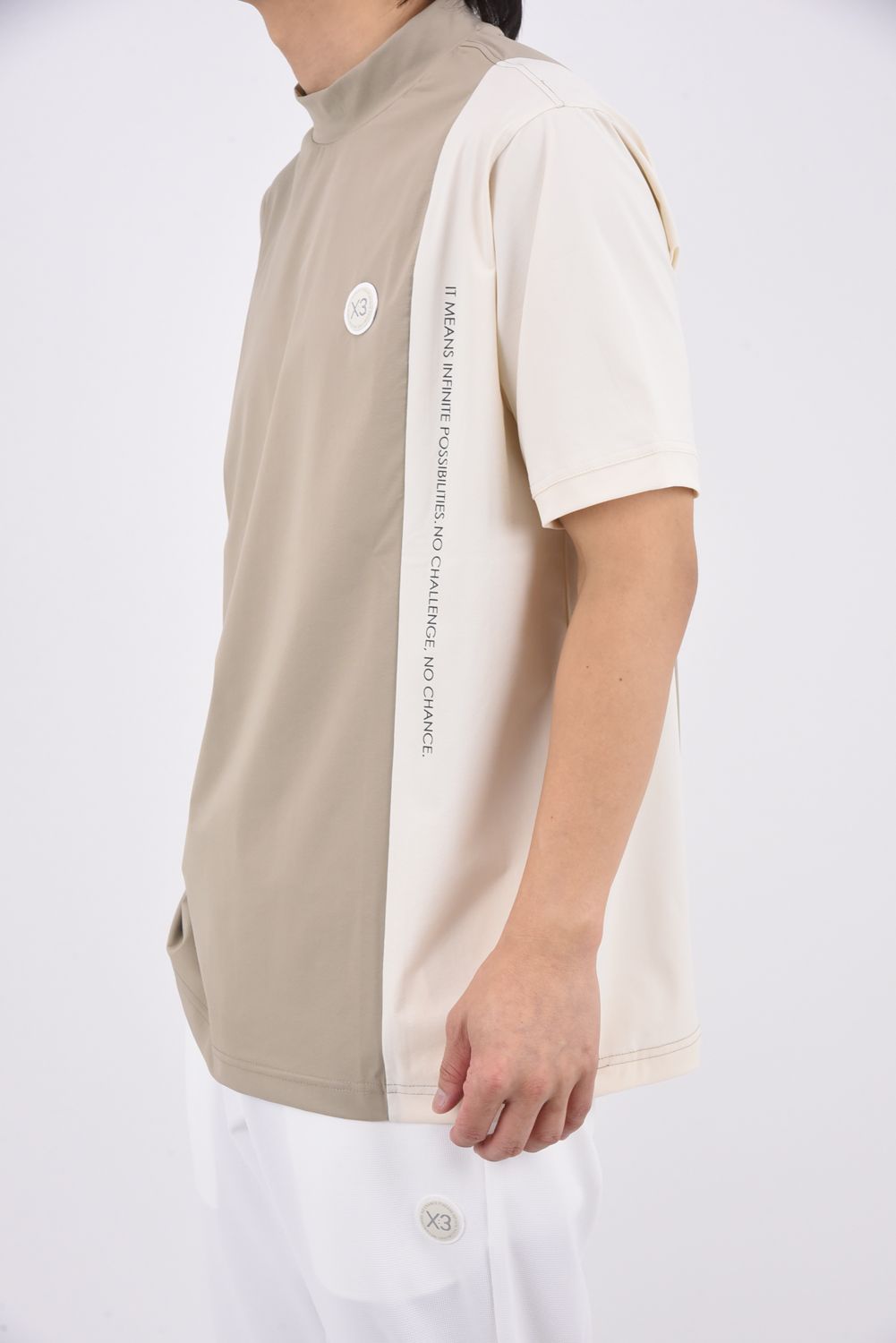 【26SS】 VERTICAL BICOLOR MOCK TEE / バイカラー モックネックTシャツ (ベージュ)