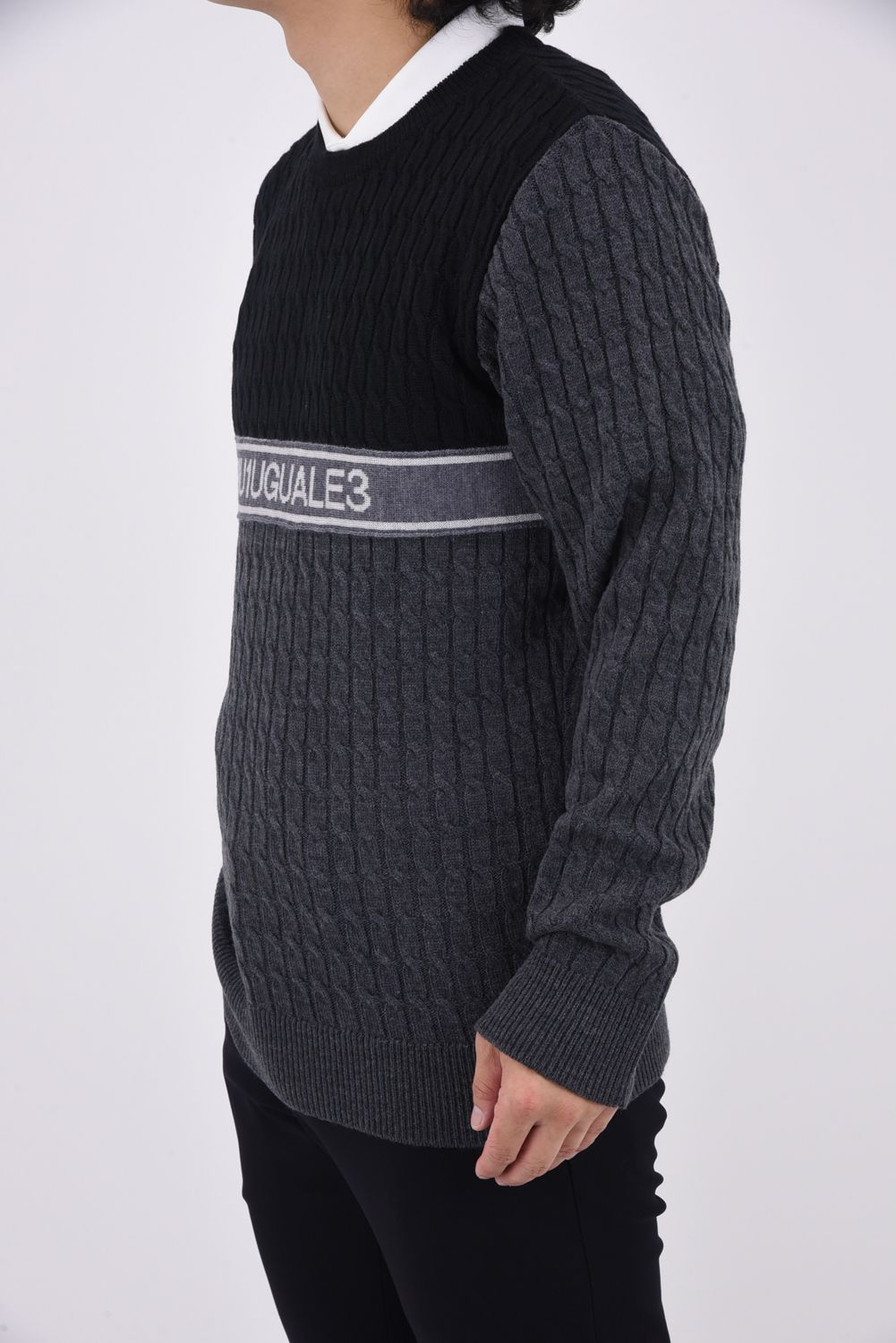 CREW NECK / 113Gロゴ ケーブル編み クルーネックニット (ブラック)