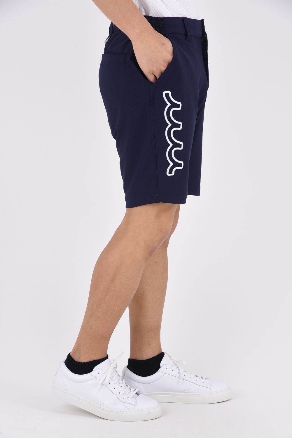 【26SS】 HIGH TENSION SUCKER SHORT PANTS / シアサッカー ウェーブロゴ ショートパンツ (ネイビー)