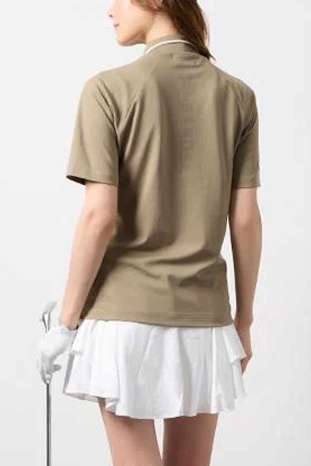【26SS】 【レディース】 HEAT PUNCHING MOCK NECK / バックロゴ パンチング モックネックTシャツ (サンドカーキ)